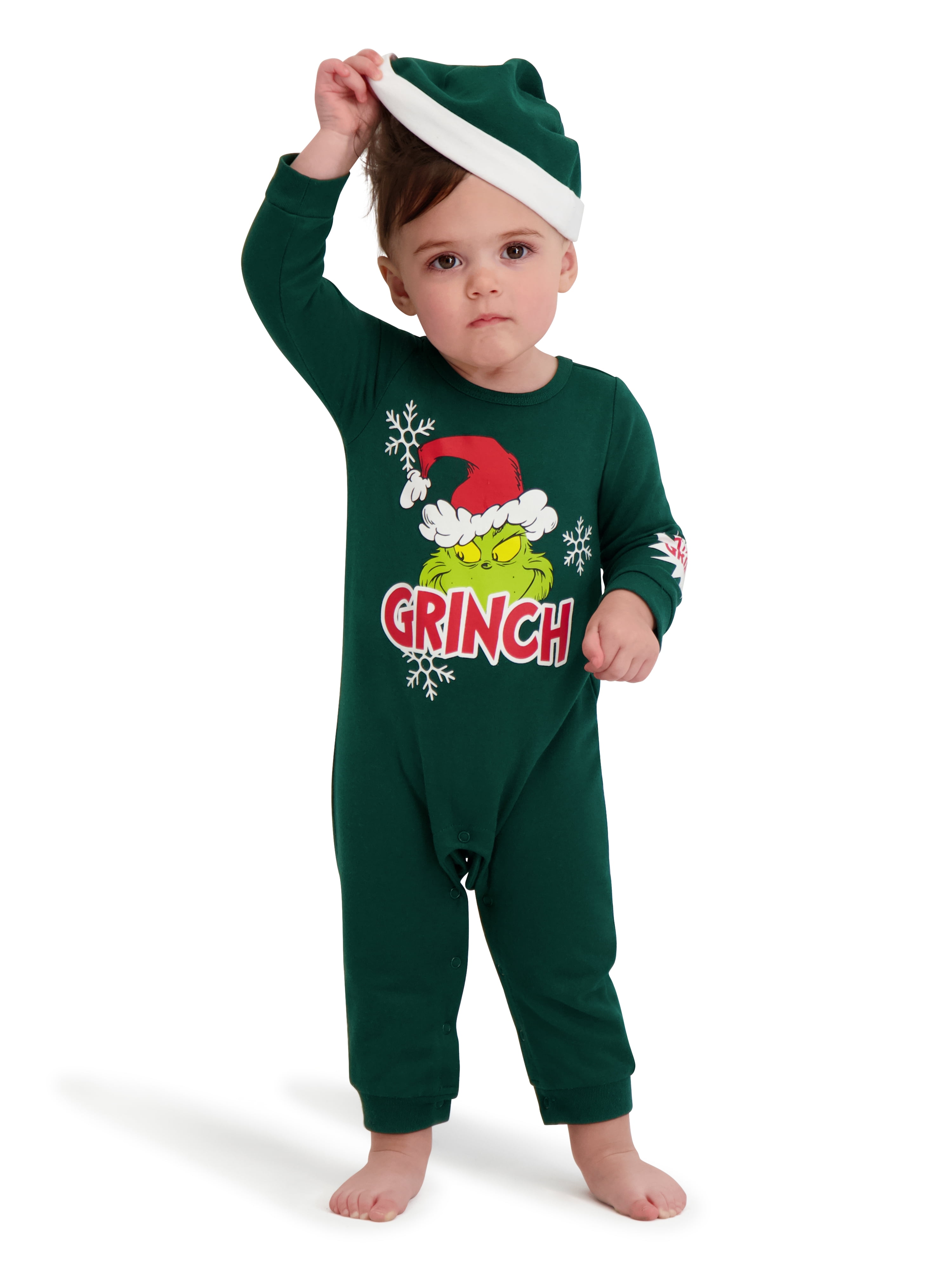 Walmart discount codes: The Grinch Baby Unisex Green Long Sleeve Coverall and Hat, Sizes 0/3M-24M