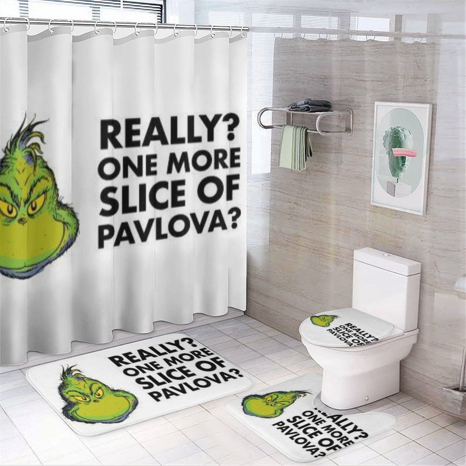 The-Grinch Cartoon Shower Curtain Set for Bathroom 4 Piece Bathroom ...