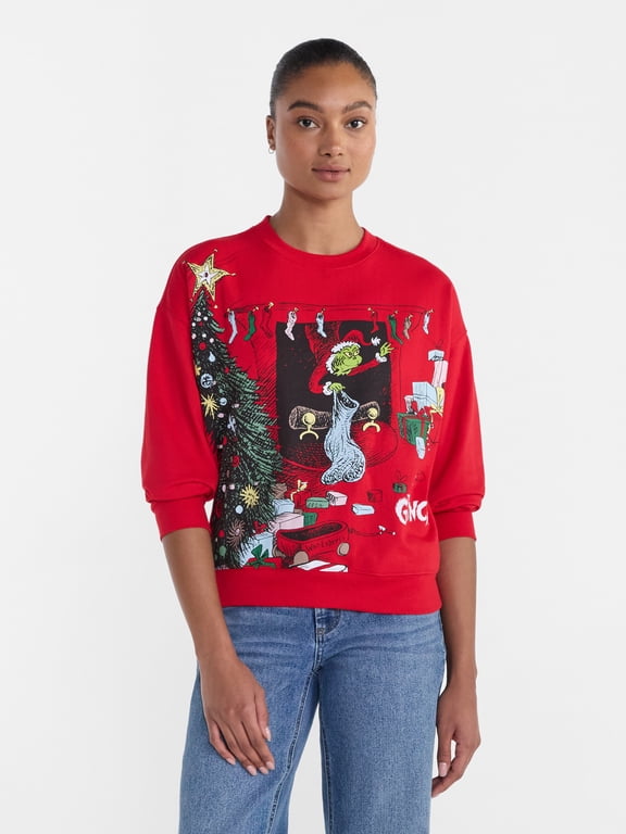 The Grinch Women's Christmas Light Up Fleece Sweatshirt, Sizes XXS-4X
