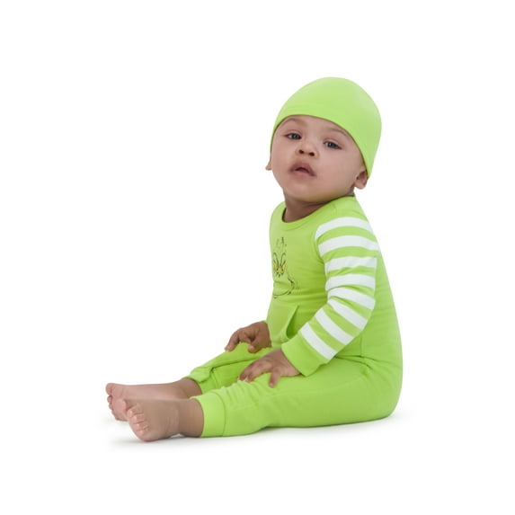 The Grinch Christmas Baby Green Coverall and Hat, Sizes 0/3M-24M