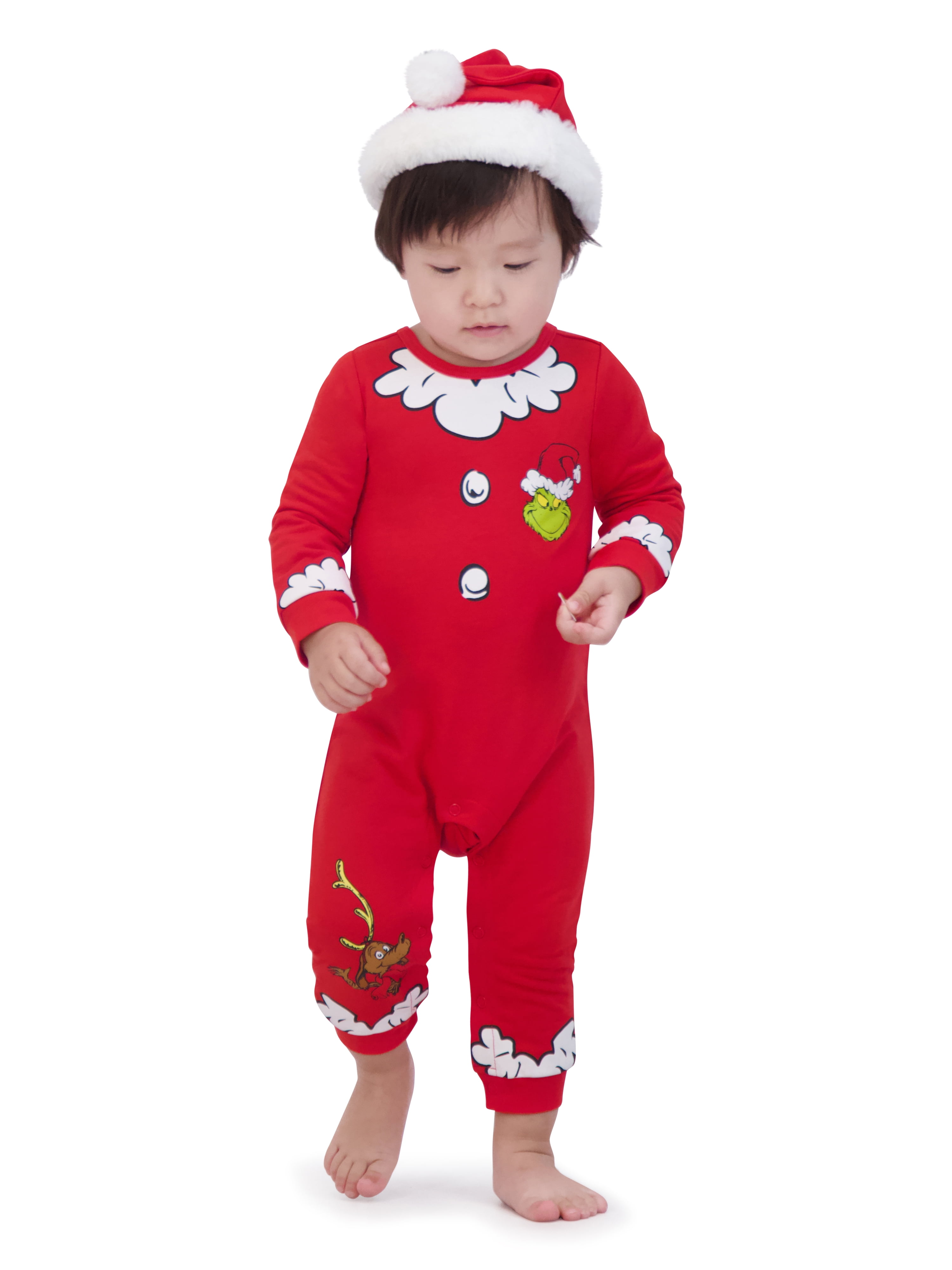The Grinch Christmas Baby Red Coverall and Santa Hat, Sizes 0/3M-24M