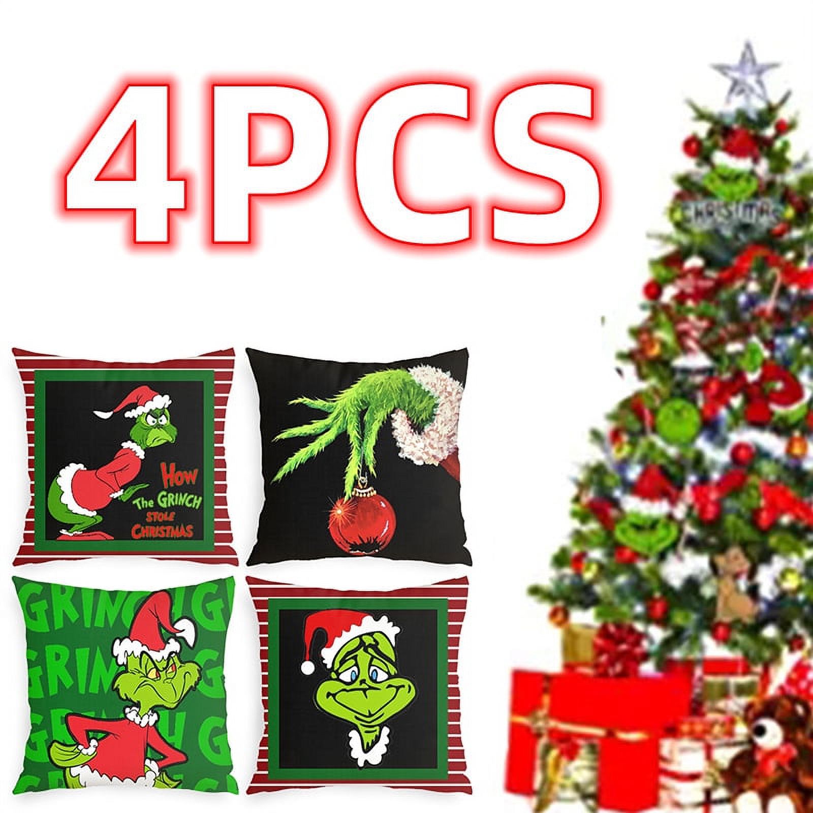 The Grinch Christmas Decor Grinch Pillow Covers 18x18 Set of 4 Grinch Face Buffalo Plaid Throw