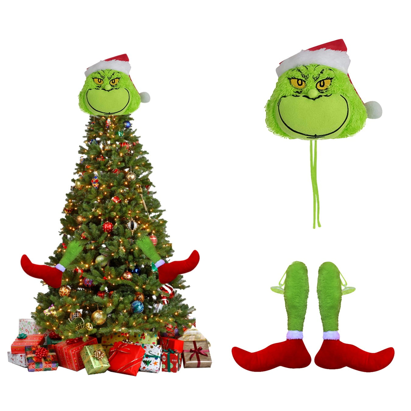 Christmas Tree Topper Checkered Funny Grinch Plush Doll Decoration Christmas  Tree Ornament Holiday Gift - AliExpress