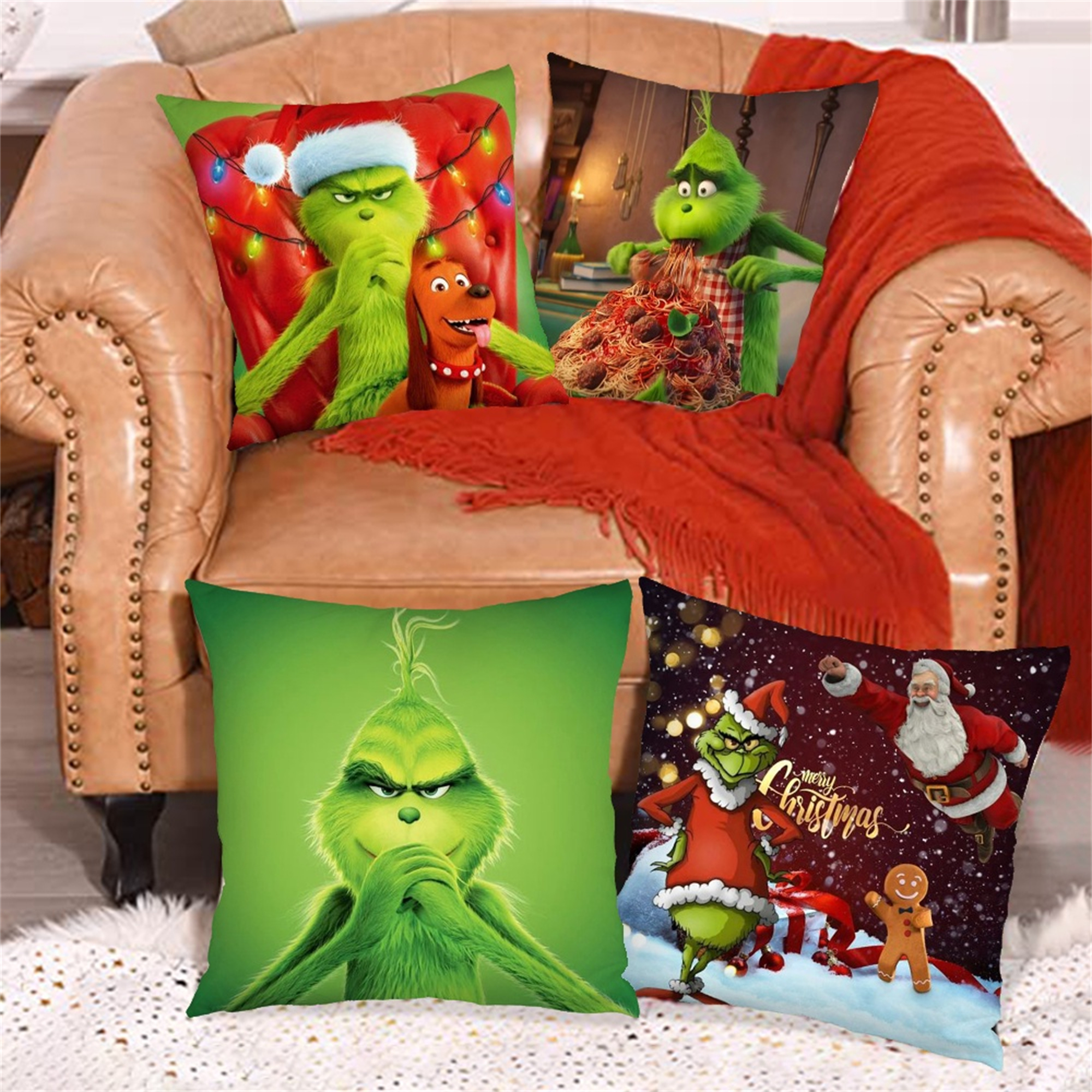The Grinch Christmas Pillow Case Cushion Cover Xmas Decorations Farmhouse Home Sofa Car