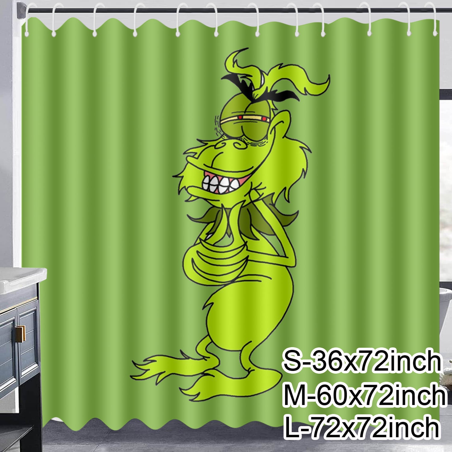 The Grinch Christmas Shower Curtain with 12 Hooks,Winter Bathroom