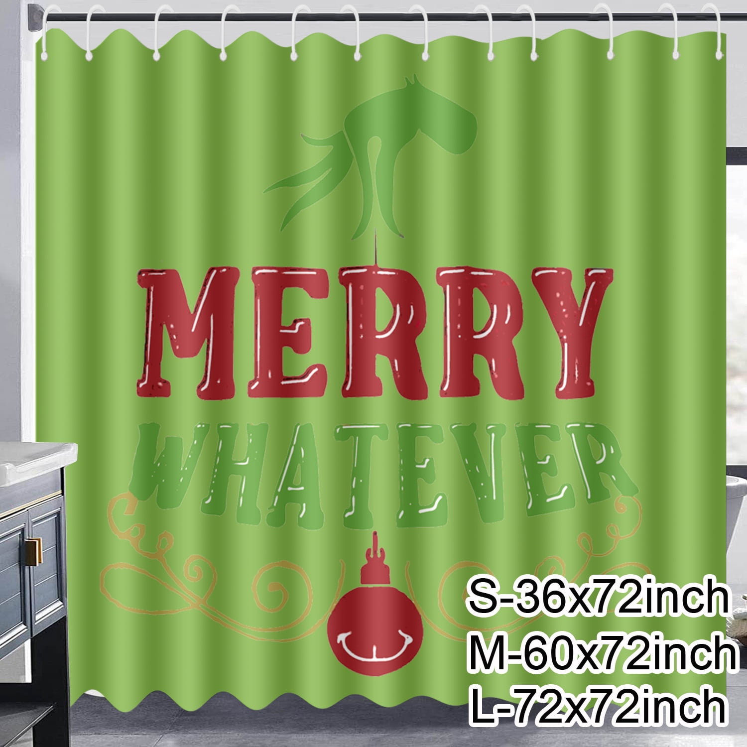 The Grinch Christmas Shower Curtain, Cloth Fabric Bathroom Decor Set