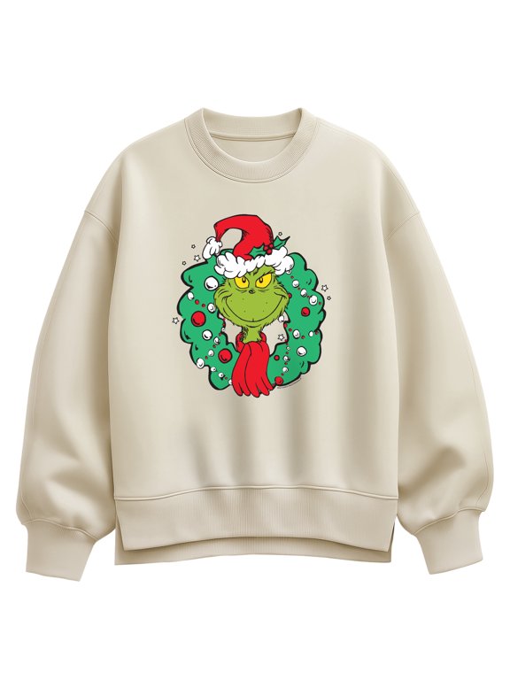 The Grinch - Christmas Wreath Women's Oversized Fleece Crew Sweatshirt