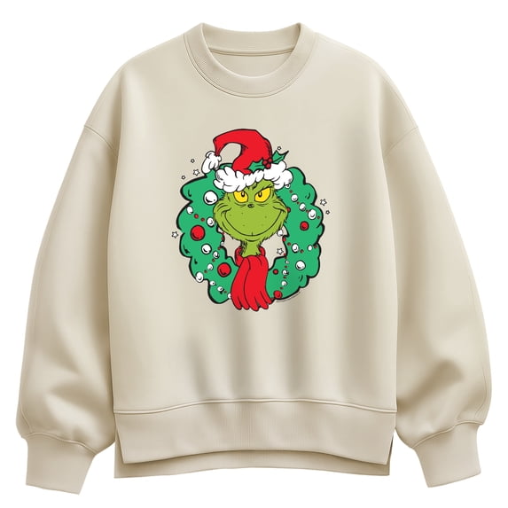The Grinch - Christmas Wreath Women's Oversized Fleece Crew Sweatshirt