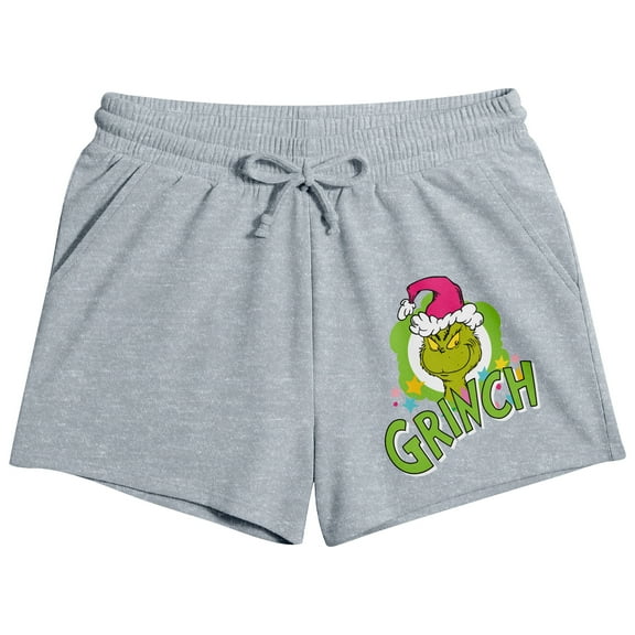 The Grinch Classic Holiday Character Women’s Heather Gray Lounge Shorts-Large