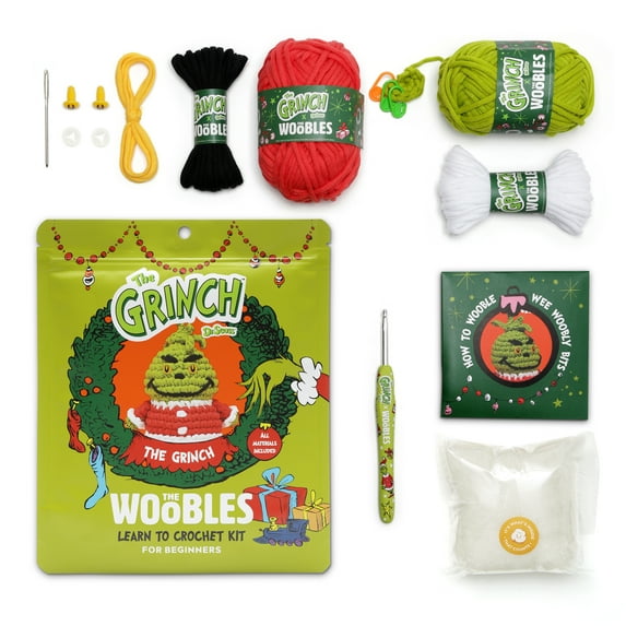 The Woobles Beginner Crochet Amigurumi Kit – The Grinch, Learn to Crochet Holiday Craft Kit for Adults and Kids