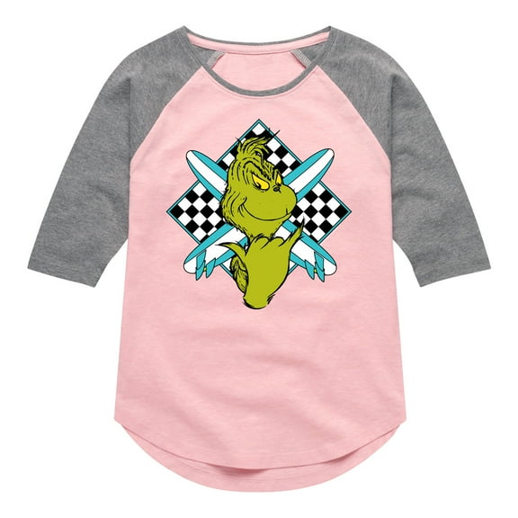 The Grinch - Crossed Surfboards - Toddler & Youth Girls Raglan Graphic T-Shirt