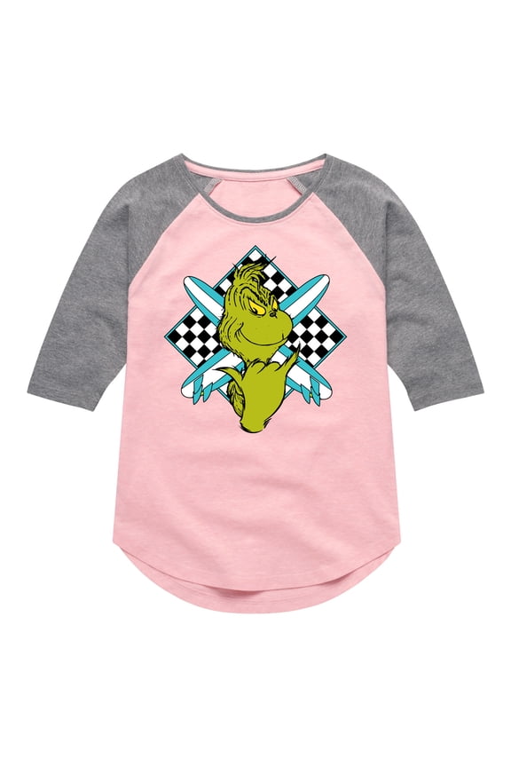 The Grinch - Crossed Surfboards - Toddler & Youth Girls Raglan Graphic T-Shirt