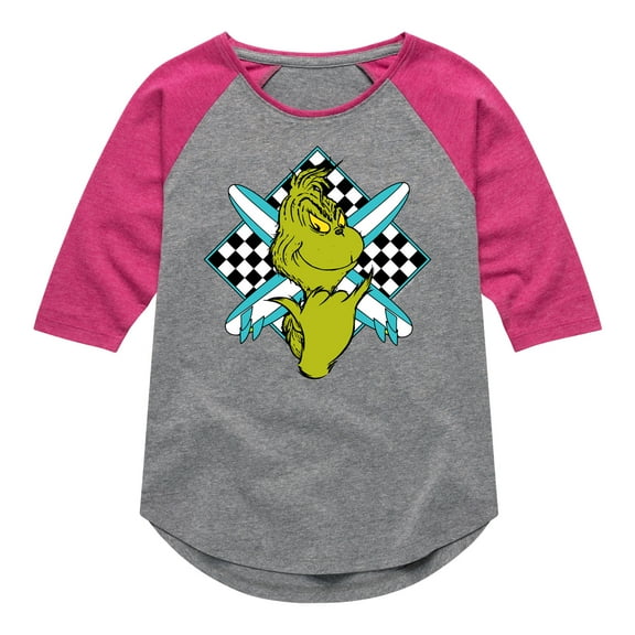 The Grinch - Crossed Surfboards - Toddler & Youth Girls Raglan Graphic T-Shirt