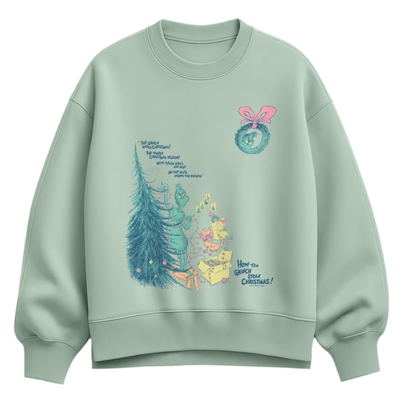 The Grinch - Decorating The Tree Women's Oversized Fleece Crew Sweatshirt