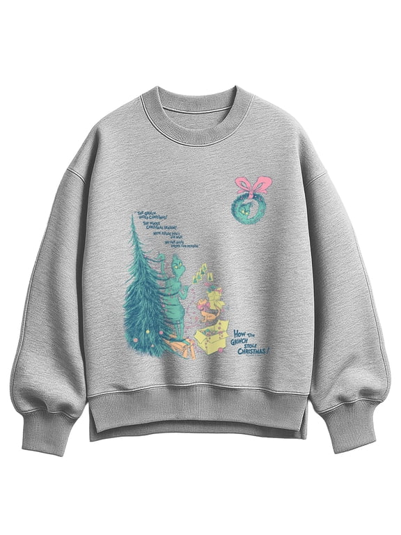 The Grinch - Decorating The Tree Women's Oversized Fleece Crew Sweatshirt