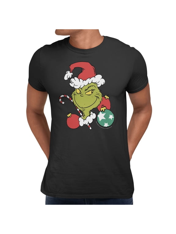 The Grinch Face And Ornaments Men's Short Sleeve T-Shirt (Black, S-XXXL)