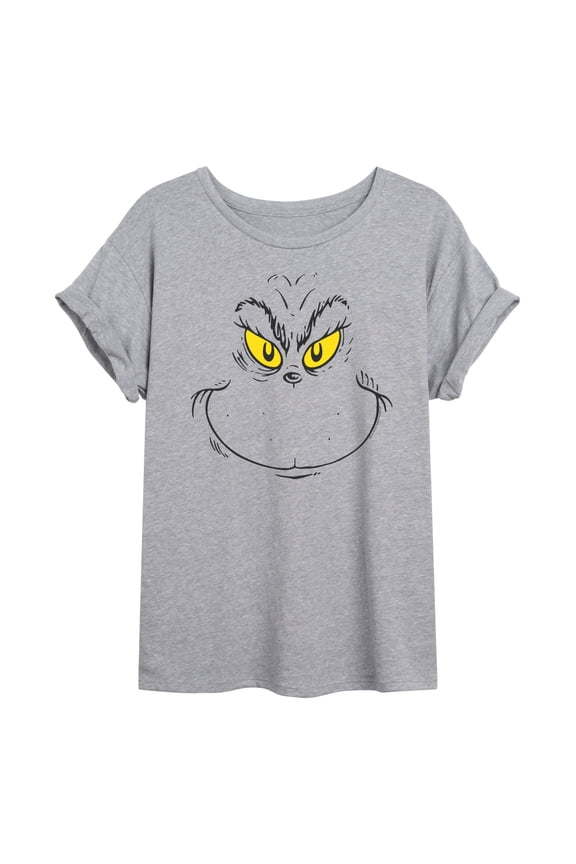 The Grinch - Face - Juniors Oversized Graphic T-Shirt