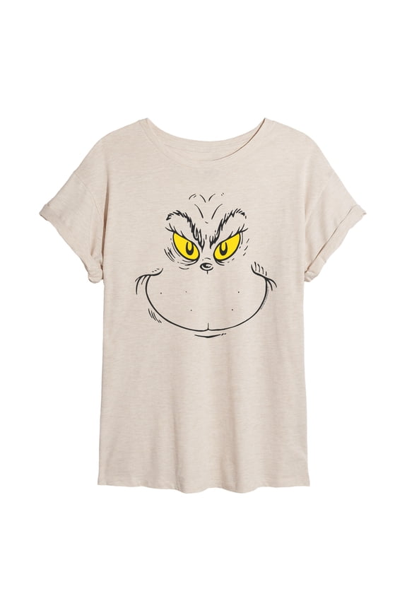 The Grinch - Face - Juniors Oversized Graphic T-Shirt