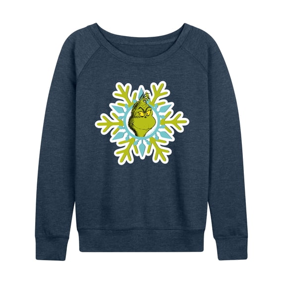 The Grinch - Face Snowflake - Women's French Terry Long Sleeve Pullover