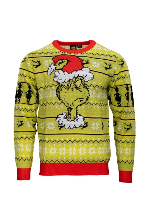 The Grinch Feeling Grinchy with Santa Hat Holiday Season Adult Ugly Christmas Sweater - Officially Licensed