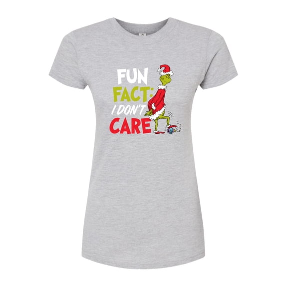 The Grinch - Fun Fact I Don't Care - Juniors Fitted Graphic T-Shirt