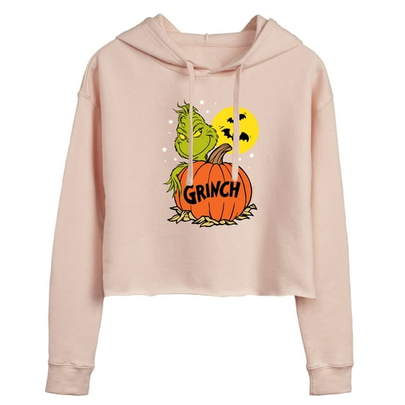 The Grinch - Grinch And Pumpkin - Juniors Cropped Pullover Hoodie