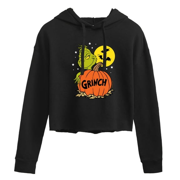 The Grinch - Grinch And Pumpkin - Juniors Cropped Pullover Hoodie