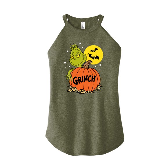 The Grinch - Grinch And Pumpkin - Juniors High Neck Tank Top