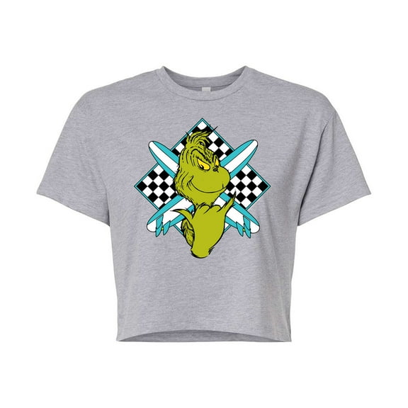 The Grinch - Grinch Crossed Surfboards - Juniors Cropped Cotton Blend T-Shirt