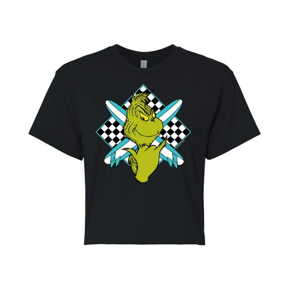 The Grinch - Grinch Crossed Surfboards - Juniors Cropped Cotton Blend T-Shirt