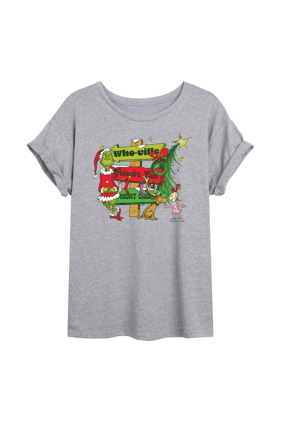 The Grinch - Grinch Directions - Juniors Oversized Graphic T-Shirt