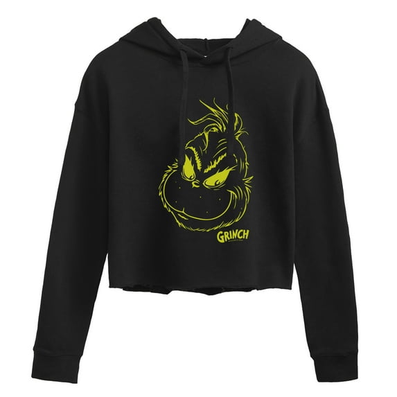 The Grinch - Grinch Face - Juniors Cropped Pullover Hoodie