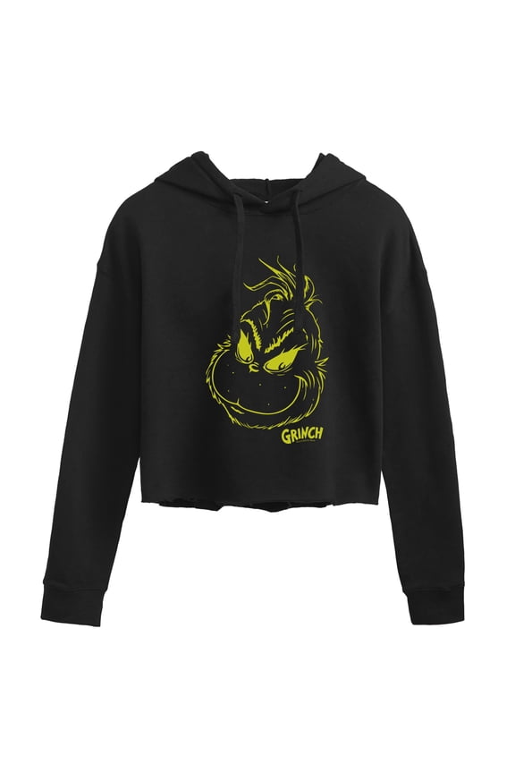 The Grinch - Grinch Face - Juniors Cropped Pullover Hoodie