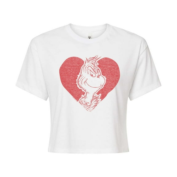The Grinch - Grinch Heart  - Juniors Cropped Cotton Blend T-Shirt