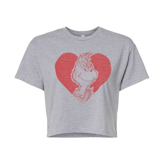 The Grinch - Grinch Heart - Juniors Cropped Cotton Blend T-Shirt