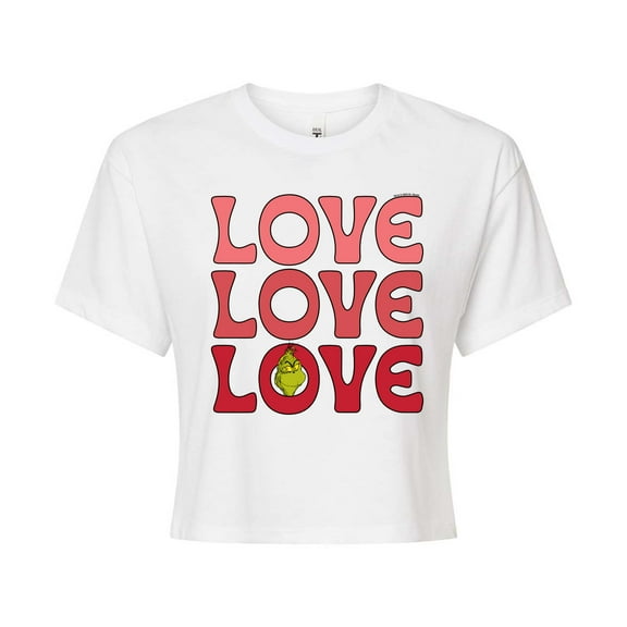 The Grinch - Grinch Love Stack  - Juniors Cropped Cotton Blend T-Shirt