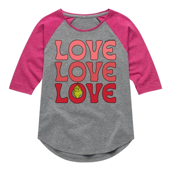 The Grinch - Grinch Love Stack  - Toddler & Youth Girls Raglan Graphic T-Shirt
