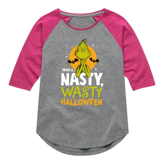 The Grinch - Grinch Nasty Wasty Halloween  - Toddler & Youth Girls Raglan Graphic T-Shirt