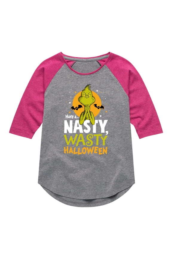 The Grinch - Grinch Nasty Wasty Halloween - Toddler & Youth Girls Raglan Graphic T-Shirt