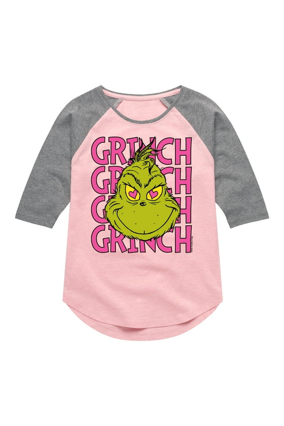 The Grinch - Grinch Stacked - Toddler & Youth Girls Raglan Graphic T-Shirt