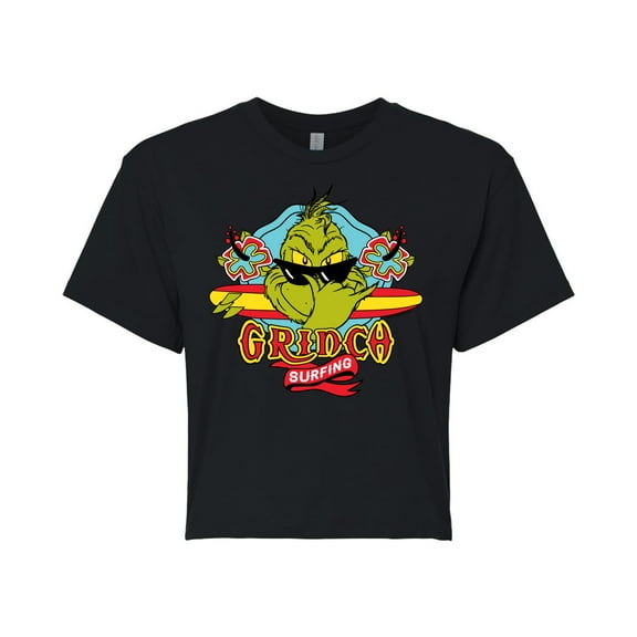 The Grinch - Grinch Surfing - Juniors Cropped Cotton Blend T-Shirt