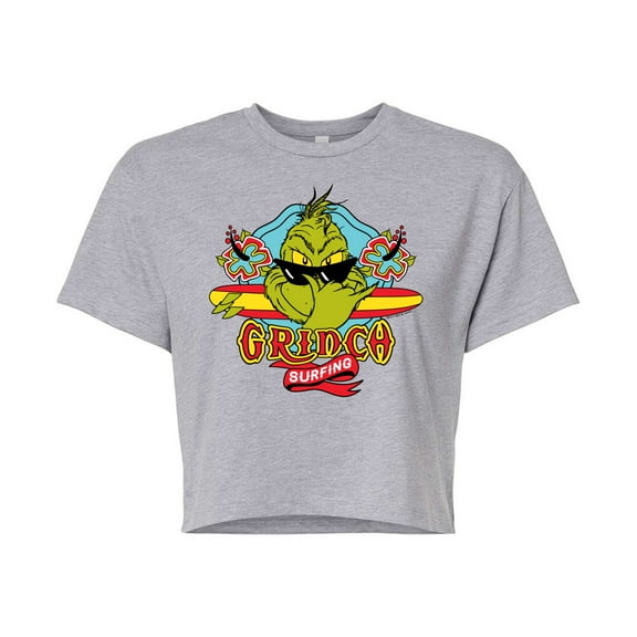 The Grinch - Grinch Surfing - Juniors Cropped Cotton Blend T-Shirt