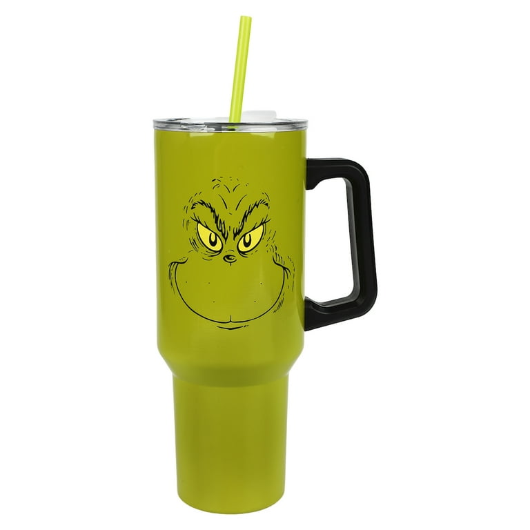 Custom Laser Etched Grinchy Themed 40 oz Tumbler with Handle. Can