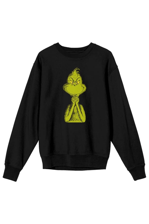 The Grinch Half Body Menacing Smile Men's Black Crew Neck Long Sleeve Sweatshirt-Xl