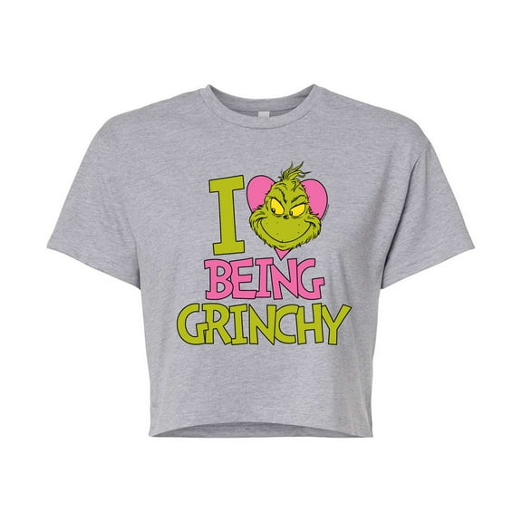 The Grinch - I Love Being Grinchy - Juniors Cropped Cotton Blend T-Shirt