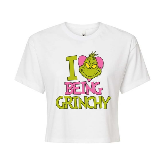 The Grinch - I Love Being Grinchy - Juniors Cropped Cotton Blend T-Shirt