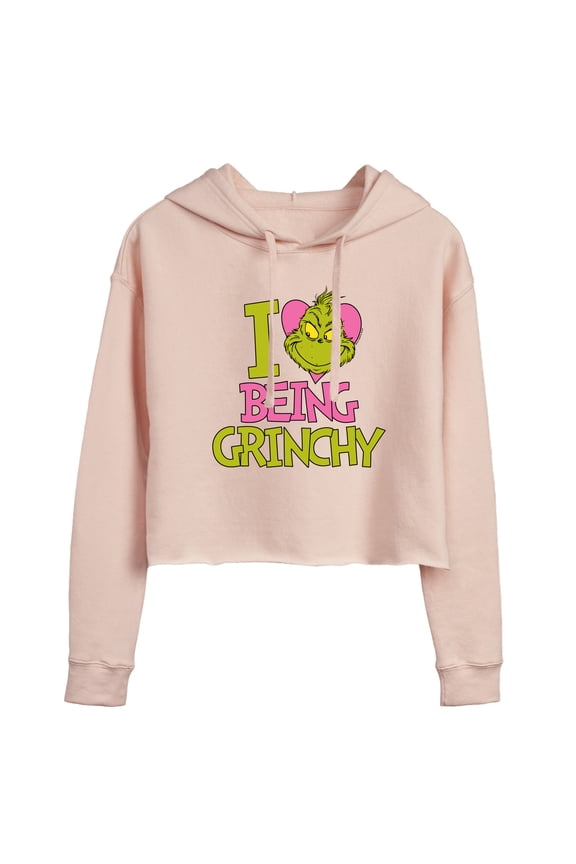 The Grinch - I Love Being Grinchy - Juniors Cropped Pullover Hoodie