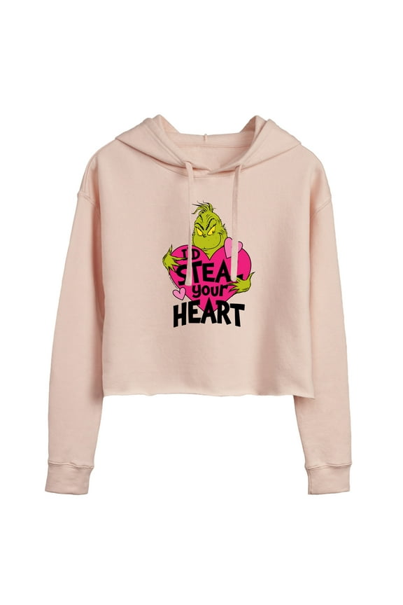 The Grinch - I'd Steal Your Heart  - Juniors Cropped Pullover Hoodie
