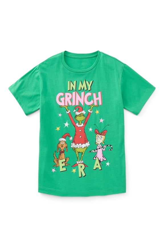 The Grinch In My Grinch Era Girls Graphic Tee with Short Sleeves, Sizes 4-16