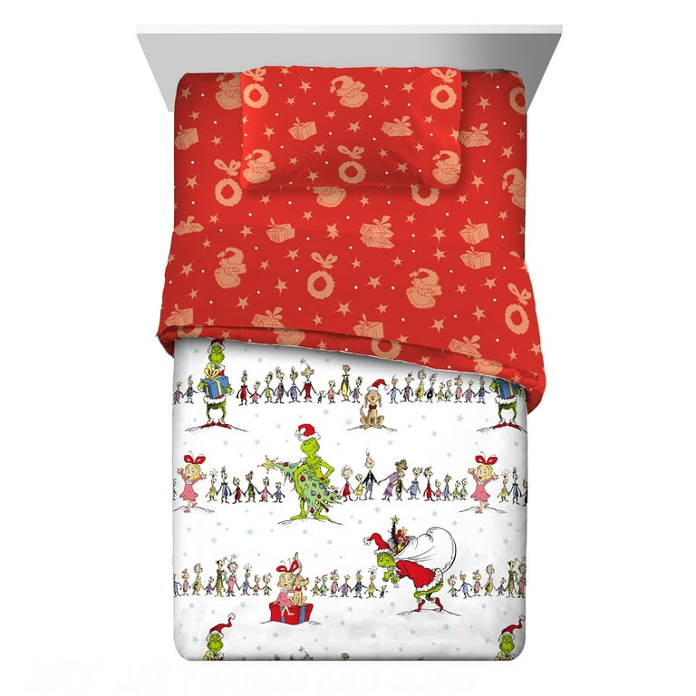 Grinch Kids Full Bed in a Bag 6Pc Bedding Set Comforter and Sheets with Bonus Tote Walmart